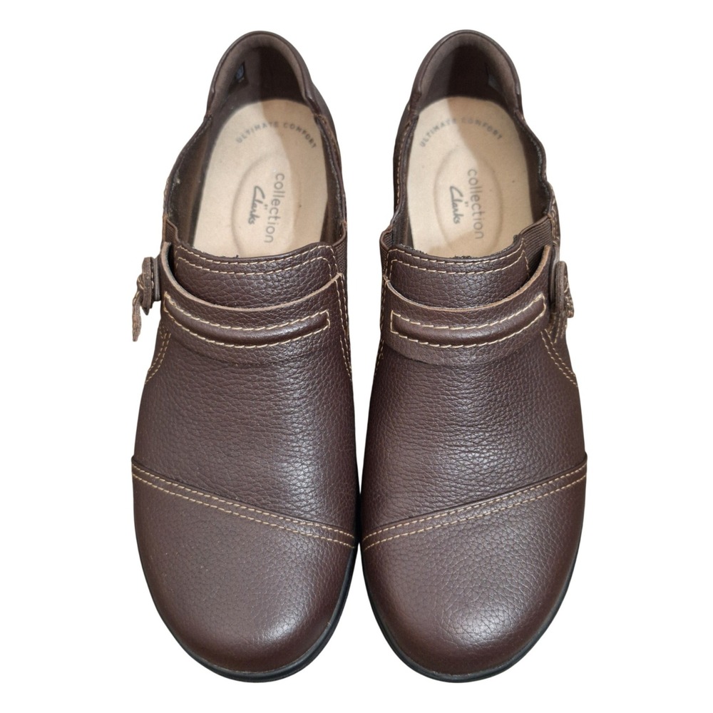 Clarks Collection Womens 7.5 M Dark Brown Leather Ultimate Comfort Loafers Shoes
